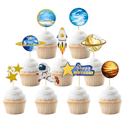 NICENEEDED 36 Stück Weltraum-Astronauten-Cupcake-Topper, Rocket Planet Trip To The Moon Cupcake-Picks, Weltraum-Essenspieße Mit Stäbchen NICENEEDED 36 Stück Weltraum-Astronauten-Cupcake-Topper, Rocket Planet Trip To The Moon Cupcake-Picks, Weltraum-Essenspieße Mit Stäbchen von NICENEEDED