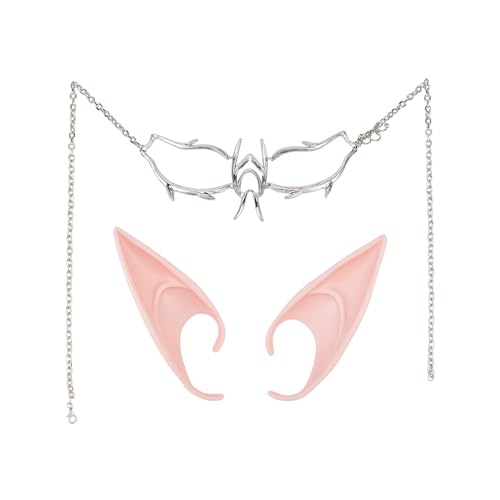 NICENEEDED Punk-Mechanische Maske Und Elfenohren, Maskenball-Ankleidespiel, Unregelmäßige Metall-Gesichtsmaske, Gothic-Halbmaske, Geisterelfen-Ohren von NICENEEDED