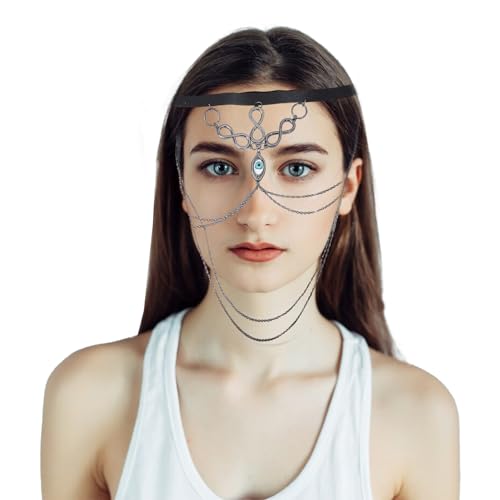 NICENEEDED Quasten-Gesichtskette, Devil'S Eye Maskerade-Maskenkette, Kopfbedeckung, Metall-Gothic-Gesichtskette, Gesichtszubehör von NICENEEDED
