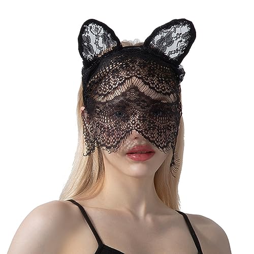 NICENEEDED Spitzen-Hautmaske, Maskerade Stirnband Haarband Maske, Vollgesichtsmaske, Party, Schwarzer Schleier, Kopfbedeckung, Netz-Kopfbedeckung, Rave, Ausgehöhlte Kopfbedeckungen Für Kostümparty-Out von NICENEEDED