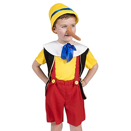 NICERAM Pinocchio-Kostü für Kinder, Marionette Pinocchio-Kostü, Cosplay-Outfit, Hut, Overall, Lange Nase, Bühnenshow, Party von NICERAM