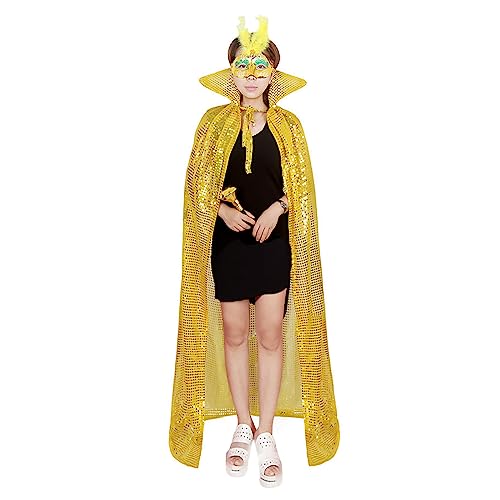 Damen Halloween Umhang Herren Glitzer Cosplay Kostüm Lange Pailletten Fasching Mantel Erwachsene Rollenspiel Cape Kanerval Fasching Kostüm Cape Ostern Party Zubehör von NICEYEA