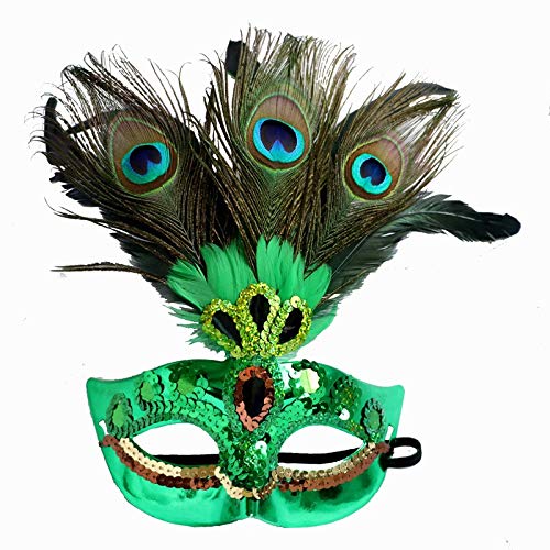 NICEYEA Damen Federmaske Venezianische Halloween Karneval Kostüme Party Ball Abschlussball Maske Frauen Feder Maskerade Maske Cosplay Augenmaske Gesichtsmaske mit Glitzer und Federn (Grün, one size) von NICEYEA