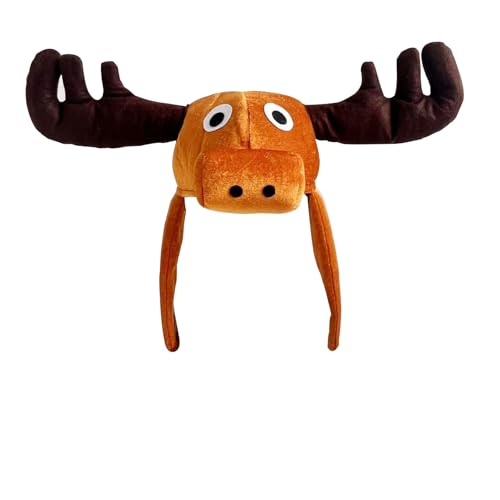 NICEYEA Gefüllter Plüsch-Rentierhut mit Geweih und Kinnriemen, lustiger Plüsch-Elch-Hut, Tier-Thema, Kopfbedeckung, lustiges Kostüm, Partyzubehör für Halloween, Weihnachten, Kostümveranstaltungen von NICEYEA