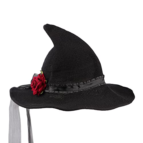 NICEYEA Halloween Hexenhut Zaubererhut mit Schleifenband Frauen Gebogene Ecke Roseblumen Karnevalshut Breite Krempe Maskerade Strickmütze Filzhut Spitz-Hut Kostüm Kopfbedeckung Kappe Fancy Kostüm NICEYEA Halloween Hexenhut Zaubererhut mit Schleifenband Frauen Gebogene Ecke Roseblumen Karnevalshut Breite Krempe Maskerade Strickmütze Filzhut Spitz-Hut Kostüm Kopfbedeckung Kappe Fancy Kostüm von NICEYEA