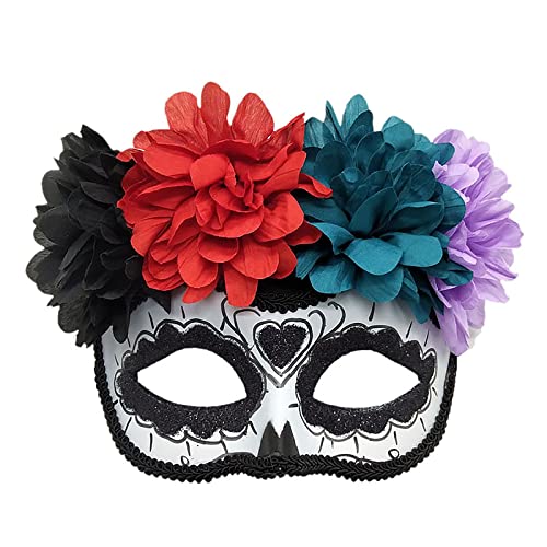 NICEYEA Mexikanische Totenmaske Tag der Toten Maske Augenmaske mit Blume La Catrina Halbmaske Halloween Totenkopfmaske Mexikanische Maskerade Maske Kostüm Halloween Kostüm Accessoire von NICEYEA