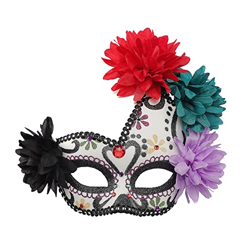 NICEYEA Mexikanische Totenmaske Tag der Toten Maske Augenmaske mit Blume La Catrina Halbmaske Halloween Totenkopfmaske Mexikanische Maskerade Maske Kostüm Halloween Kostüm Accessoire von NICEYEA