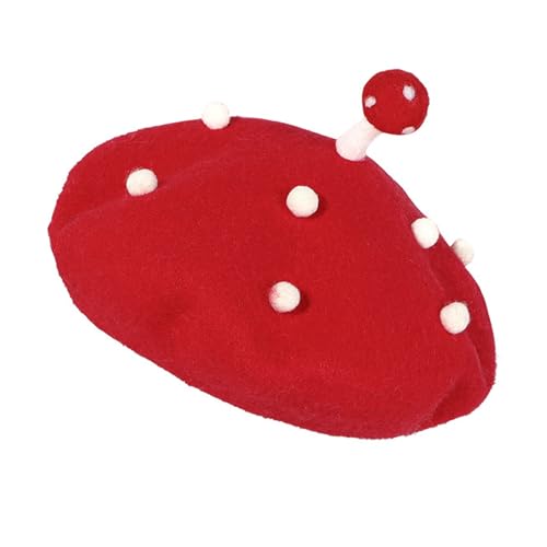 NICEYEA Pilz-Barett für Mädchen, niedlicher Pilzhut, Lolita, Kawaii-Pflanze, Cosplay, Wollfilz, Baskenmütze im Vintage-Stil (rot) von NICEYEA