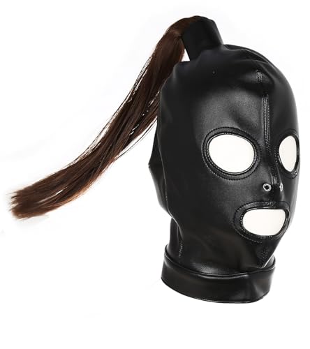 NICEYEA Schwarze Leder-Kopfhaubenmaske, offener Mund Augen, Erwachsenenkostüm, Cosplay-Kostüm, Vollgesichtsabdeckung, Halloween-Zubehör NICEYEA Schwarze Leder-Kopfhaubenmaske, offener Mund Augen, Erwachsenenkostüm, Cosplay-Kostüm, Vollgesichtsabdeckung, Halloween-Zubehör von NICEYEA