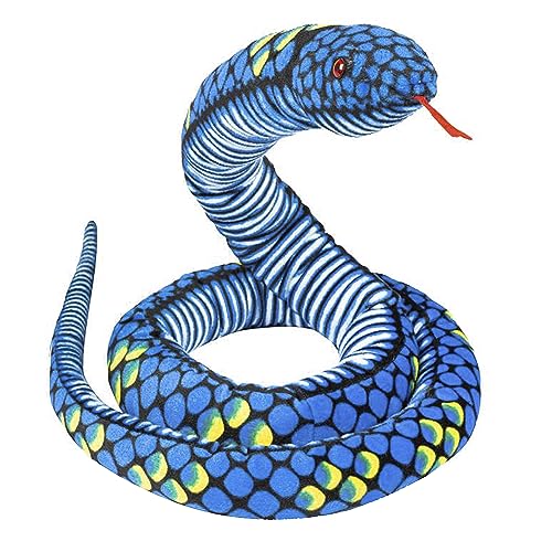 Simulation Schlange Spielzeug Pythonpuppe Kreativer Plüsch Schlange Realistische Schlange Streich Spiel Handpuppe Spielzeug für Tricky Aprilscherz Halloween Spielzeug (Blau 2,8 Meter) von NICEYEA