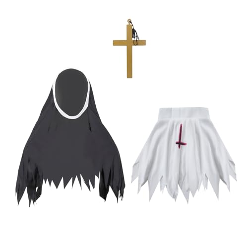 3 Stück Nonne Halloween Kostüm Zubehör Nonne Hut Nonne Kragen Gold Kreuz Anhänger Halskette für Halloween Cosplay Party von NICEYST