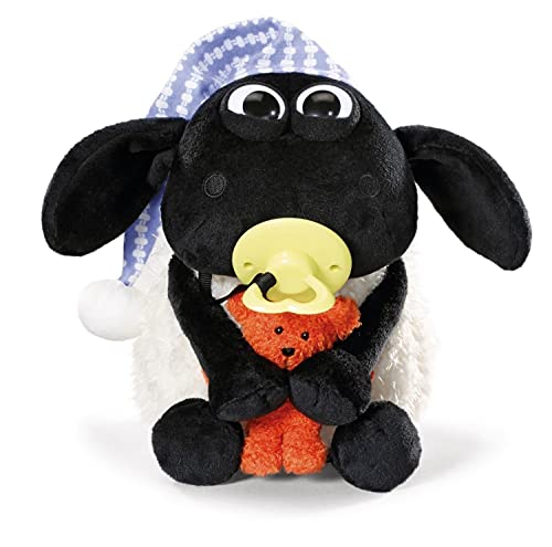 Nici 41470 Shaun The Sheep Schaf Kuscheltier Timmy mit kleinem Bär, Schnuller und Schlafmütze, 25 cm, Farbe: Weiß/Schwarz von NICI