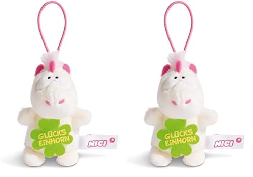 NICI 44985 Anhänger Einhorn Theodor mit Spruch GLÜCKSEINHORN 8cm mit Loop, weiß/pink (Packung mit 2) von NICI