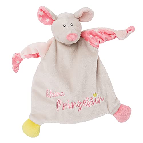 NICI 46731 Maus Kleine Prinzessin 25x25 cm ab 0+ Monaten – Kuscheltuch für Babys & Kleinkinder – Baby Kuscheltier/Schnuffeltuch – Schmusetuch für Mädchen & Jungen, Buchstabenmuster, BEIGE/PINK von NICI