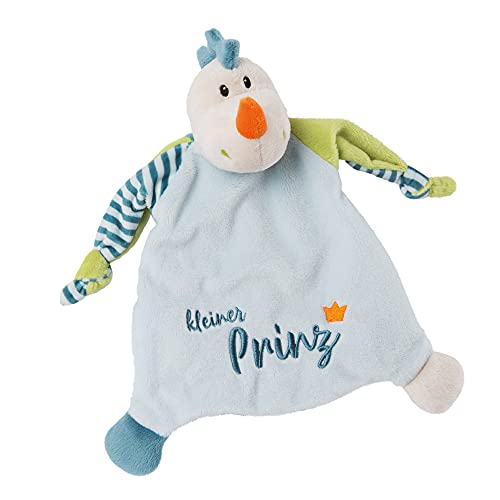 NICI 46734 Drache Kleiner Prinz 25x25 cm ab 0+ Monaten – Kuscheltuch für Babys & Kleinkinder – Baby Kuscheltier/Schnuffeltuch – Schmusetuch für Mädchen & Jungen, Buchstabenmuster, BLAU/GRÜN von NICI