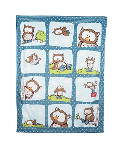 NICI 48936 Eule Oscar 106x140cm blau-Kuscheldecke für Babys & Kinder-Flauschige Plüschdecke-Warme Decke für Mädchen & Jungen von NICI