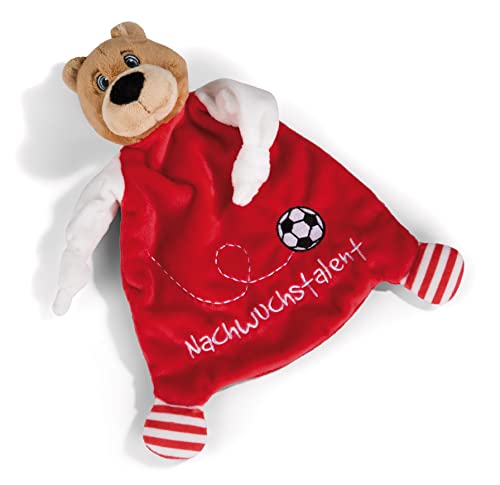 NICI Schmusetusch FC BAYERN MÜNCHEN Bär Berni 25 x 25 cm – niedliches Schnuffeltuch mit Stickerei "Nachwuchstalent", Fußball Fanartikel für Mädchen, Jungen & Babys, 49084, tolle Geschenkidee, rot von NICI