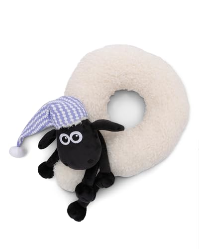 NICI 49655 Shaun das Schaf weiß-Flauschiges Kuschel-Nackenkissen, Kissen für Jungen, Mädchen, Babys und Kuscheltierliebhaber – ideal für Zuhause, Kindergarten oder unterwegs von NICI