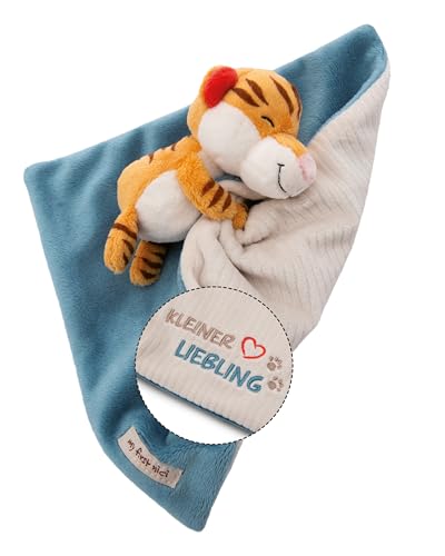 NICI 49750 Schmusetuch Kleiner Liebling 22x22cm beige-blau mit Kuscheltier Tiger 12cm - Kuscheltuch für Babys & Kleinkinder – Baby Kuscheltier Schnuffeltuch für Mädchen & Jungen von NICI