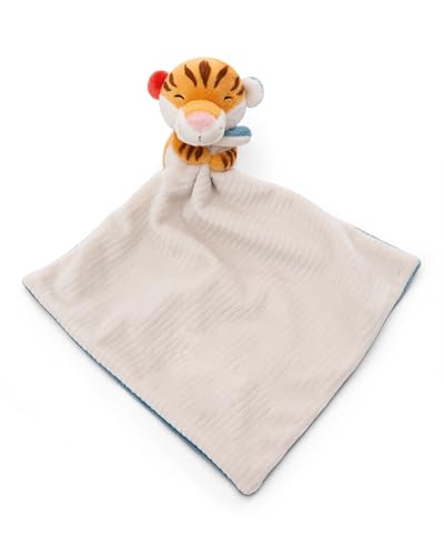 NICI 49756 Schmusetuch 22x22cm beige-blau mit Kuscheltier Tiger 12cm - Kuscheltuch für Babys & Kleinkinder – Baby Kuscheltier Schnuffeltuch für Mädchen & Jungen von NICI