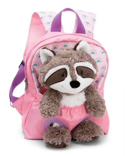 NICI 49845 Rucksack 21x26cm pink mit Plüschtier 25cm-Abnehmbarer Pluschspielzeug Weich Flauschig-Kindergartenrucksack mit Kuscheltier für 2-5 Jährige Jungen und Mädchen, Waschbär rosa von NICI