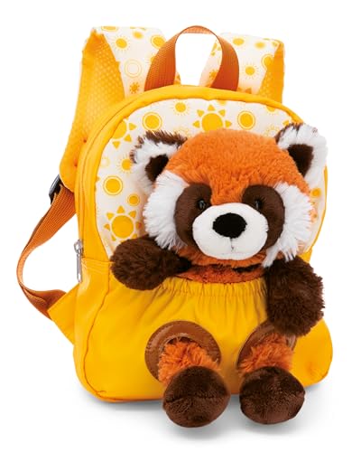 NICI Kinderrucksack gelb 2 in 1 mit Kuscheltier Roter Panda 25cm - Kindergartenrucksack Mädchen & Jungen - Weicher Rückenbereich & verstellbare Gurte - 49854 von NICI