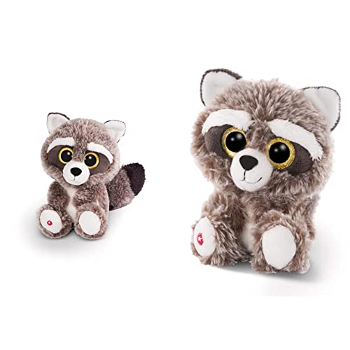 NICI Glubschis: Das Original – Glubschis Waschbär Clooney 25 cm – Kuscheltier Waschbär mit großen Augen – Flauschiges Plüschtier mit großen Glitzeraugen & 46621 Glubschis Waschbär Clooney, ca. 15cm von NICI