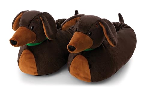 NICI Hausschuhe Dackel 36-39 (M) - braun - Warme Kuscheltier Hausschuhe aus Plüsch für Kinder und Erwachsene, Tier-Schuhe mit Anti-Rutsch Sohle, Slippers | 62360 von NICI