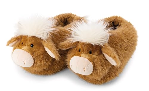 NICI Hausschuhe Hochlandrind McMooray 40-43 (L) - braun - Warme Kuscheltier Hausschuhe aus Plüsch für Kinder und Erwachsene, Tier-Schuhe mit Anti-Rutsch Sohle, Slippers | 62355 von NICI