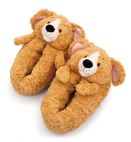 NICI Hausschuhe Hund braun 40-43 (L) - braun - Warme Kuscheltier Hausschuhe für Jungen und Mädchen, Tier-Schuhe mit Anti-Rutsch Sohle, Slippers | 62170 von NICI
