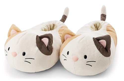 NICI Hausschuhe mymochi Katze Angy 40-43 (L) - weiß - Warme Kuscheltier Hausschuhe aus Plüsch für Kinder und Erwachsene, Tier-Schuhe mit Anti-Rutsch Sohle, Slippers | 62349 von NICI