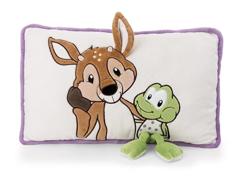 NICI Kissen Rehbock René Roebuck & Frosch Fridolin Frog 43x25cm - weiß - Flauschiges Kuscheltierkissen für Kinder und Erwachsene, Plüschkissen ideal für Zuhause, Kindergarten oder unterwegs | 62282 von NICI