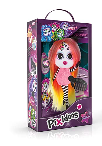 NICI Pixidoos Puppe Piku 20cm in Geschenkbox, inkl. Tattoo Sticker, Haarkamm & Freundschaftsarmband – Styling-Puppe Mädchen mit mehrfarbigen Haaren zum Kuscheln, Spielen, Stylen & Sammeln von NICI