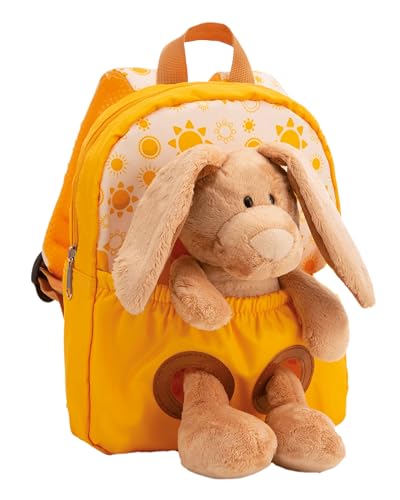 NICI Rucksack 21x26cm gelb mit Plüschtier Hase 25cm - Abnehmbarer Pluschspielzeug Weich Flauschig, Kindergarten Rucksack mit Kuscheltier für Jungen und Mädchen - 61764 von NICI