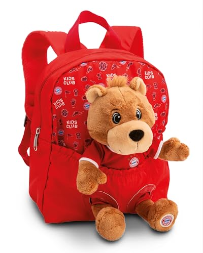 NICI Rucksack 21x26cm mit Kuscheltier Bär Berni 25cm FC BAYERN MÜNCHEN - rot - Abnehmbares, flauschiges Plüschtier, Kita- & Kindergarten- Rucksack mit NICI Kuscheltier für Jungen und Mädchen - 61617 von NICI