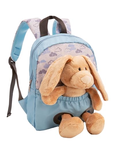 NICI Rucksack 21x26cm hellblau mit Plüschtier Hase 25cm - Abnehmbarer Pluschspielzeug Weich Flauschig, Kindergarten Rucksack mit Kuscheltier für Jungen und Mädchen - 61762 von NICI