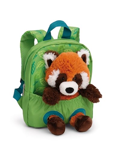 Rucksack mit Plüschtier 21x26cm Roter Panda 25cm - grün - Abnehmbarer Pluschspielzeug Weich Flauschig, Kindergartenrucksack mit Kuscheltier für Jungen und Mädchen | 61747 von NICI