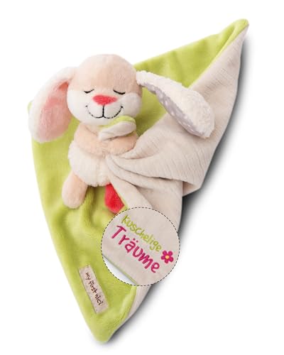 NICI Schmusetuch Baby 22 x 22 cm mit Kuscheltier Hase - Flauschiges Schnuffeltuch für Mädchen & Jungen, Baby Geschenk zur Geburt, Mit gesticktem Schriftzug "Kuschelige Träume" - 49753 von NICI