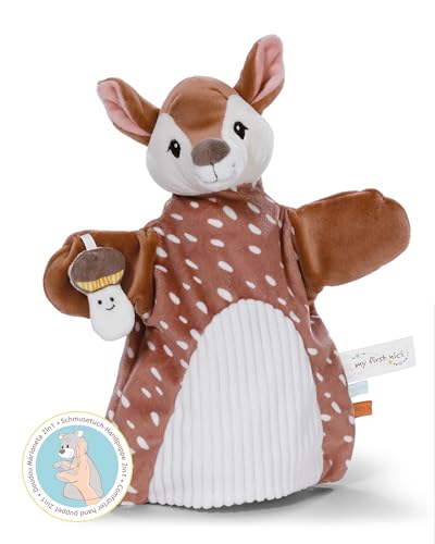 NICI Schmusetuch Handpuppe Rehkitz 2in1 26x25cm - braun - Kuscheltuch für Babys & Kleinkinder – Baby Schnuffeltuch zum Spielen, Greifen, Knuddeln und Entdecken - 61855 von NICI