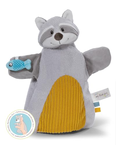NICI Schmusetuch Handpuppe Waschbär 2in1 26x25cm - grau - Kuscheltuch für Babys & Kleinkinder – Baby Schnuffeltuch zum Spielen, Greifen, Knuddeln und Entdecken - 61858 von NICI