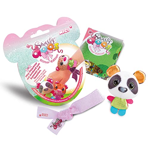 NICI Sweetydoos Glitter Edition – Überraschungs-Kuscheltier mit UV-Effekt, Glitzer-Armband & Poster – 1 von 9 Mini-Überraschungsfiguren mit Freundschaftsband & Poster – Sammeln, Spielen & Tauschen von NICI