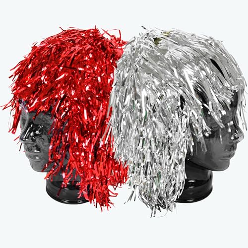 Nico Europe® 12x Party Lametta Perücke I 5 Farben für Damen und Herren Kostüm Halloween Karneval Fasching Cosplay Motto Party I Metallic Gold Silber Grün Rot Blau von NICO Europe