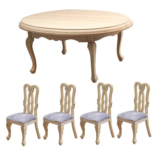 Dollhouse Tisch und Stühle 1:12 Hölzer Miniaturrunde Tisch und 4 -Dollhouse -Stühle Miniatur Küchenmöbel Accessoires, Möbel, Möbel von NIDONE