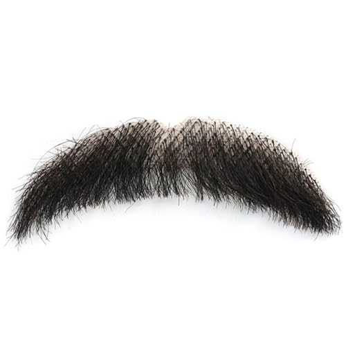 Gefälschte Schnurrbart, gefälschter Bart 4x1 '' Leichtes menschliches Haar mit unsichtbarem Netz, realistischer Schnurrbärte im Lenker dicke männliche hautfreundliche für Mann Frauen Halloween Cospla von NIDONE