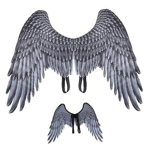 NIDONE Engelsflügel für Erwachsene Unisex Größe Feder Realistische Halloween Engel Flügel elastischer Schultergurt Nicht gewebter Flügel Kostüm für Party Cosplay Schwarz, Flügelkostüm von NIDONE
