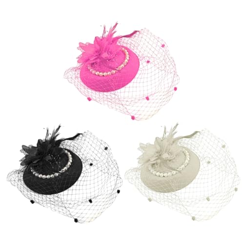 NIDONE Faszinatoren Hüte für Frauen, 3PCS -Faszinatoren Hut Tea Party mit Schleier Vintage Federn Tea Party Hat Cocktail Kopfbedeckung für Hochzeit Halloween von NIDONE