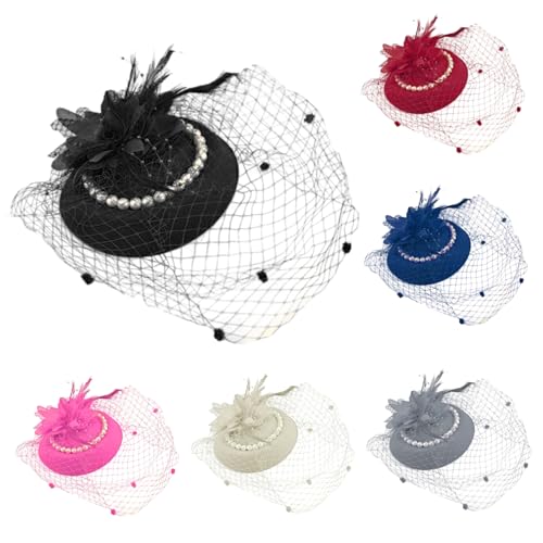 NIDONE Faszinatoren Hüte für Frauen, 6pcs Fascinators Hut Tea Party mit Schleier Vintage Federn Tea Party Hut Cocktail Kopfbedeckung für Hochzeit Halloween von NIDONE