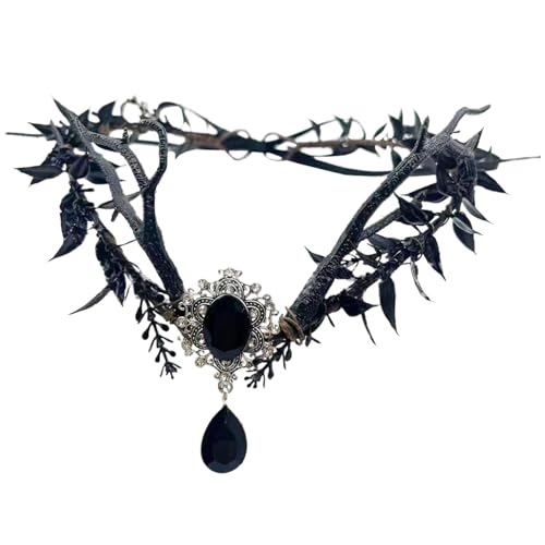 NIDONE Feenkrone, Geweihenkrone Gothic Black Fairy Vintage Exquisite Blume mit Kristall- und Band Dekoratives Blatt für Frauen Mädchen Diademe für Halloween NIDONE Feenkrone, Geweihenkrone Gothic Black Fairy Vintage Exquisite Blume mit Kristall- und Band Dekoratives Blatt für Frauen Mädchen Diademe für Halloween von NIDONE