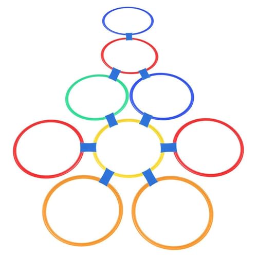 NIDONE Hopscotch-Ringe, mehrfarbige Plastikringe, 10pcs Round Hoops mit 10 Anschlüssen für Kleinkinder Bruttomotorische Fähigkeiten, EIN kreatives Spiel im Freien für Mädchen und Jungen, Hopscotch von NIDONE