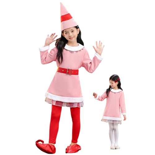 NIDONE Kinder Elf Kostüm weiche Elf Kostüm Kinder mit Hutgürtelhose für Mädchen Weihnachts -Cosplay -Party (L) Geeignet für mit einer Höhe von 51, 2 Zoll von NIDONE